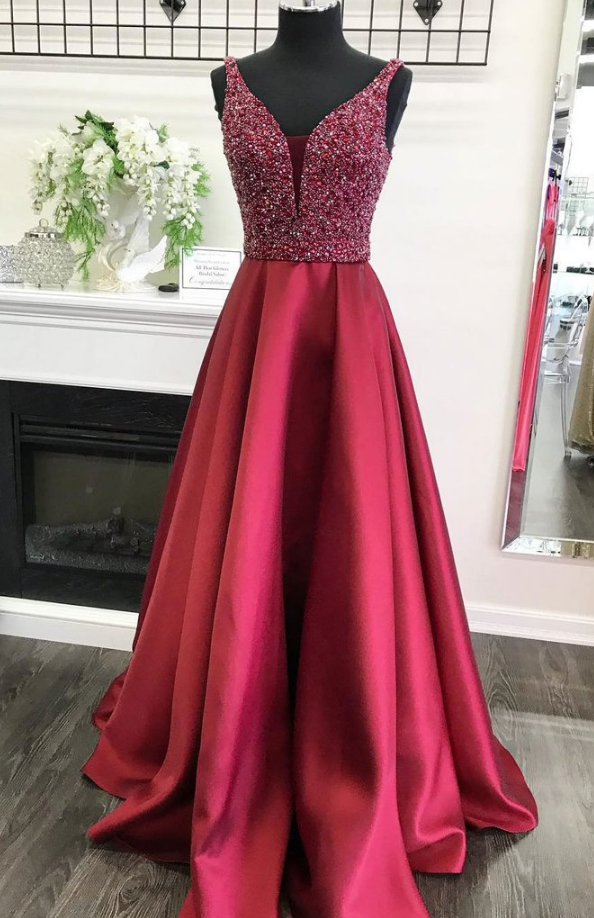 Red Long Prom Dress, A-line Princess Prom Dress,beautiful Beading Prom Dress,high Quality Hand Made Prom Dress,