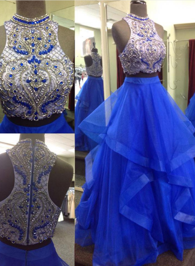 Two-pieces Long Prom Dress, Beautiful Beading Prom Dress, High Quality Handmade Prom Dress, Sexy Long Prom Dress,