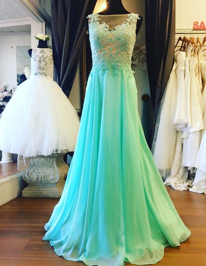 Prom Dresses,prom Dress,mint Green Illusion Sheer Back Prom Dress , Formal Gown With Lace Appliques,cute Cocktail Dress, Formal Occasion