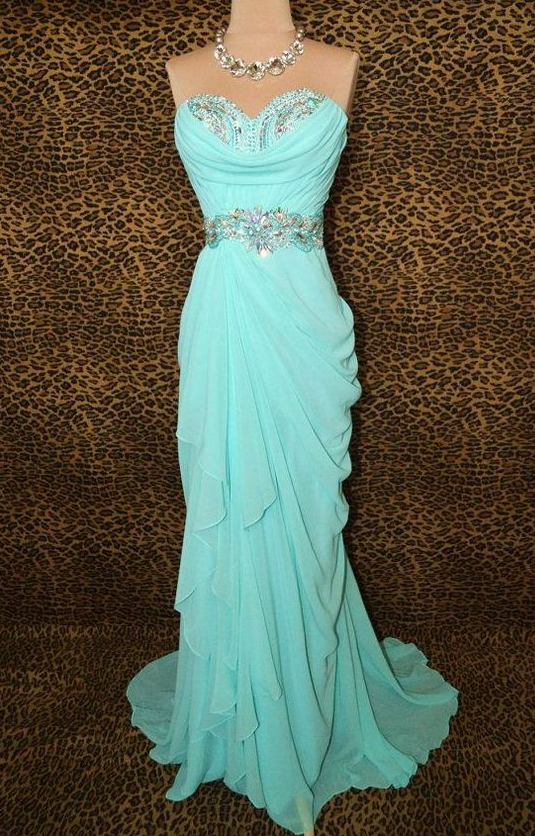 Elegant Blue Long Chiffon Sweetheart Prom Dresses 2015, Prom Dresses 2015, Prom Gown, Custom-made Prom Dress, Evening Gown