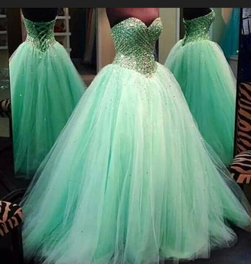 2016 Real Image Prom Dresses Luxury Sparkle Bling Ball Gown Mint Sage Sweetheart Crystals Beads Lace Up Tulle Long Formal Evening Party Gowns