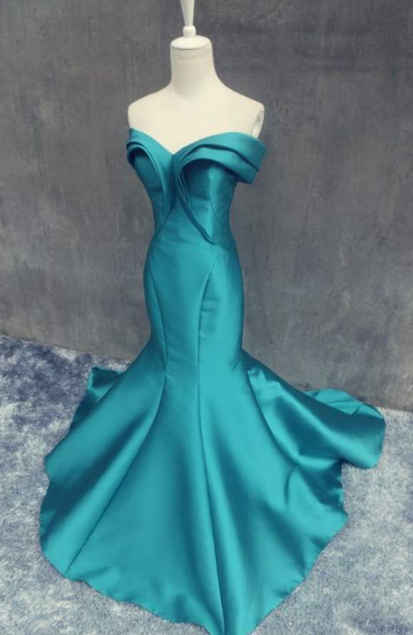 Real Image 2016 Sexy A-line Prom Dresses Mermaid Unique Hunter Off Shoulder Satin Long Formal Evening Party Gowns