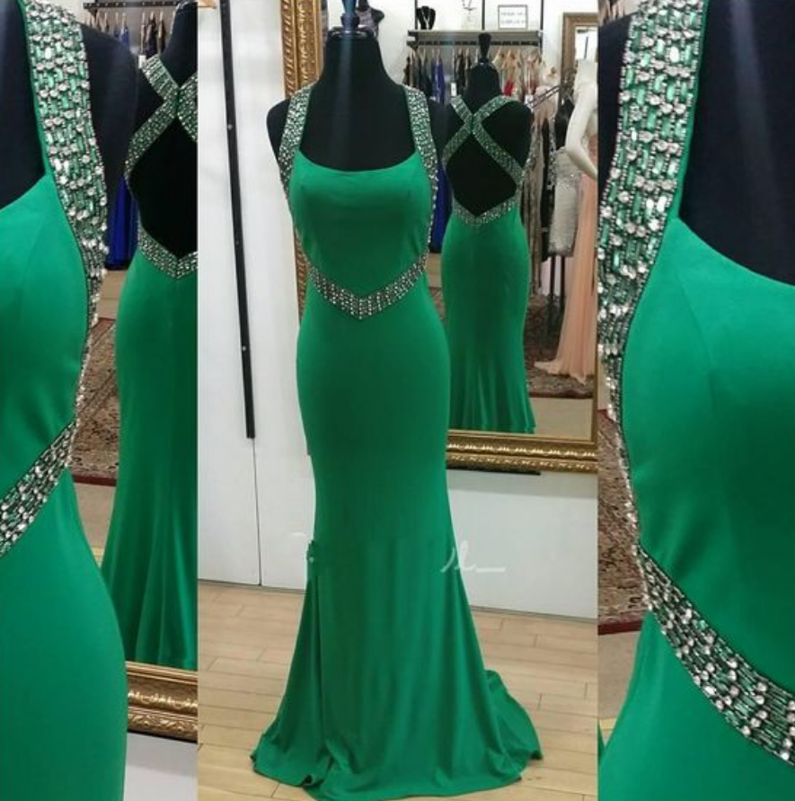 2016 Real Iamge Prom Dresses Sexy Mermaid Halter Green Halter Backless Beads Chiffon Formal Party Gowns Robes De Bal