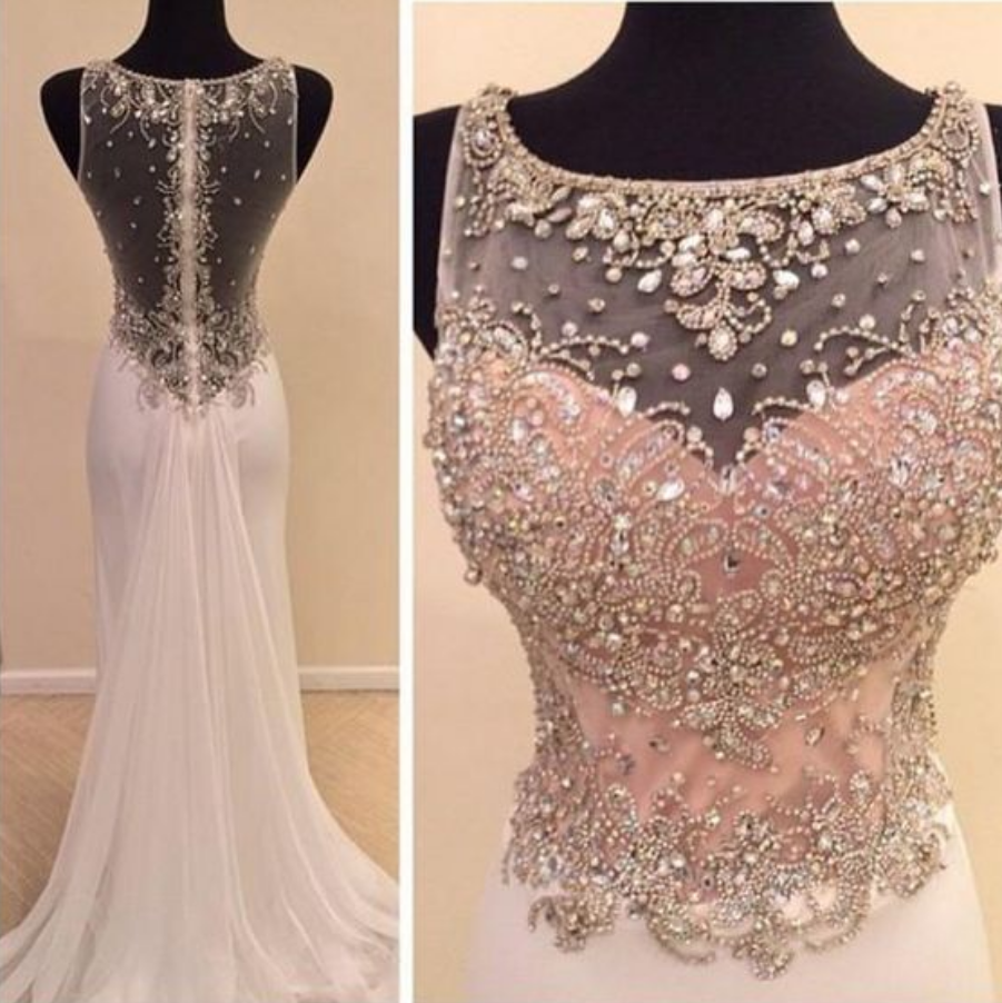 2016 Real Iamge Prom Dresses Sexy Mermaid Bling Sparkle Luxury Rhinestones Sheer Back Chiffon Long Formal Party Gowns