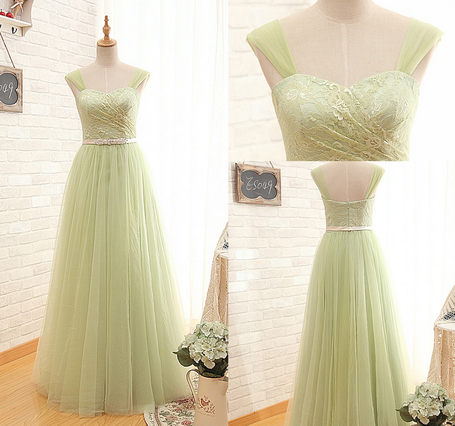Ready To Ship Mint Green Lace Prom Dress,tulle Prom Gown,straps Party Dress,mint Green Lace Bridesmaid Dress