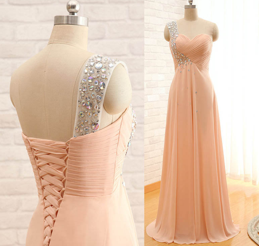 Beaded One Shoulder Sweetheart Chiffon Prom Dress,long Occasion Dress,one Shoulder Evening Dress,formal Party Dress