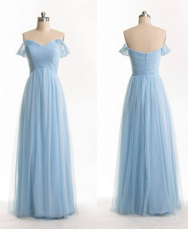 Off Shoulder Sleeves Sky Blue Bridesmaid Dress,sexy Prom Dress,occasion Dress,formal Evening Party Dress