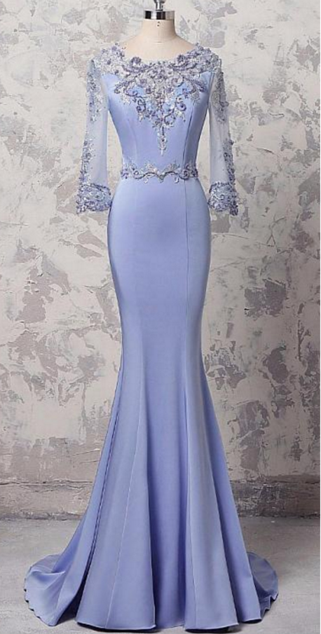 Satin Jewel Neckline Floor-length Mermaid Formal Dresses