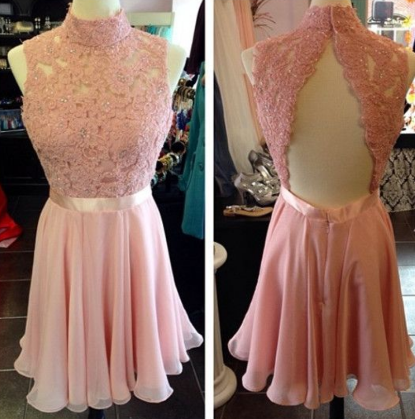 Homecoming Dresses,High Neck Homecoming Dresses,Lace Homecoming Dresses,Open Back Homecoming Dresses,Cute Homecoming Dresses, Homecoming