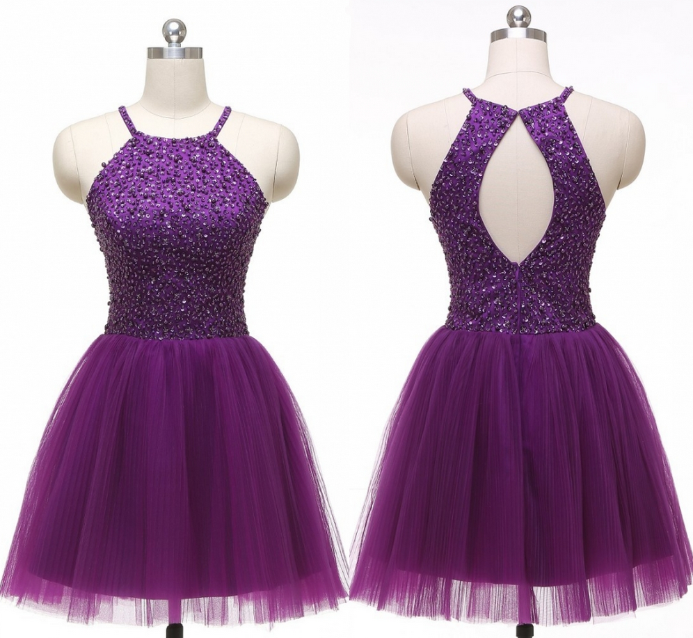 2016 Custom Beautiful Beading Dresses, Short Purple Party