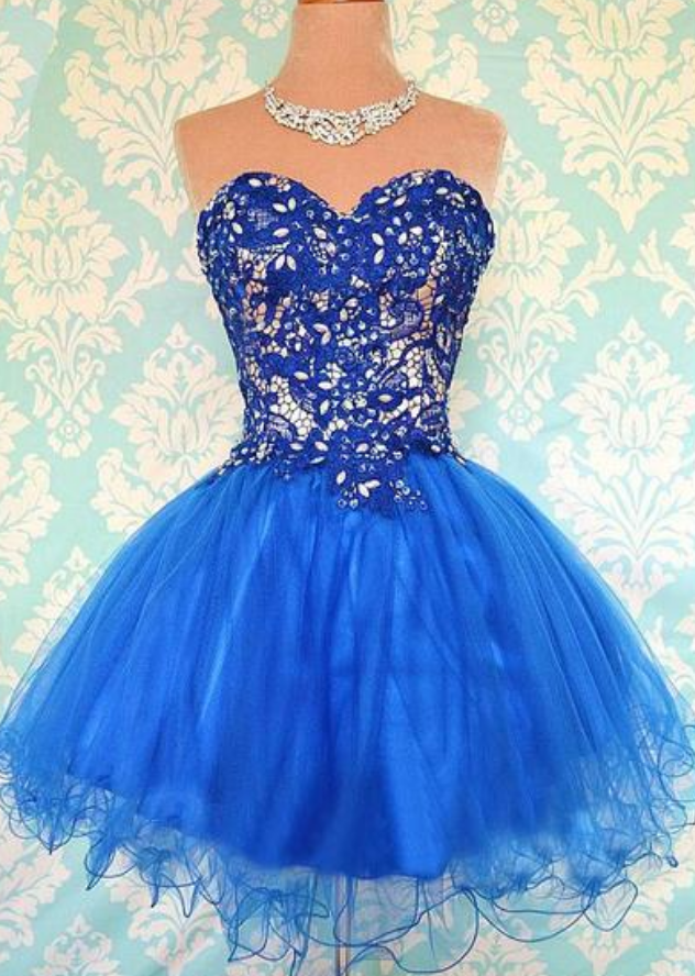 short homecoming dresses 2016 2016 Royal Blue Homecoming Dresses, Short Tulle Prom Dresses, Sexy Sweetheart Party Dresses, Custom Prom Dresses