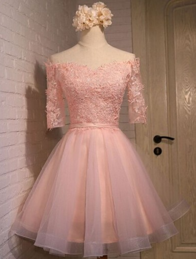2016 Custom Long Sleeve Homecoming Dresses, Pink Lace Prom Dresses, Off  Shoulder Party Dresses,elega on Luulla