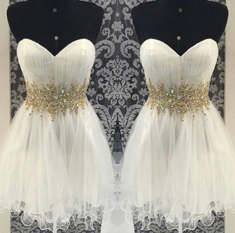 2016 Custom White Homecoming Dresses, Beaded Prom Dresses, Sweetheart Party Dresses, Sexy Cocktail Dresses,Mini Party Dresses