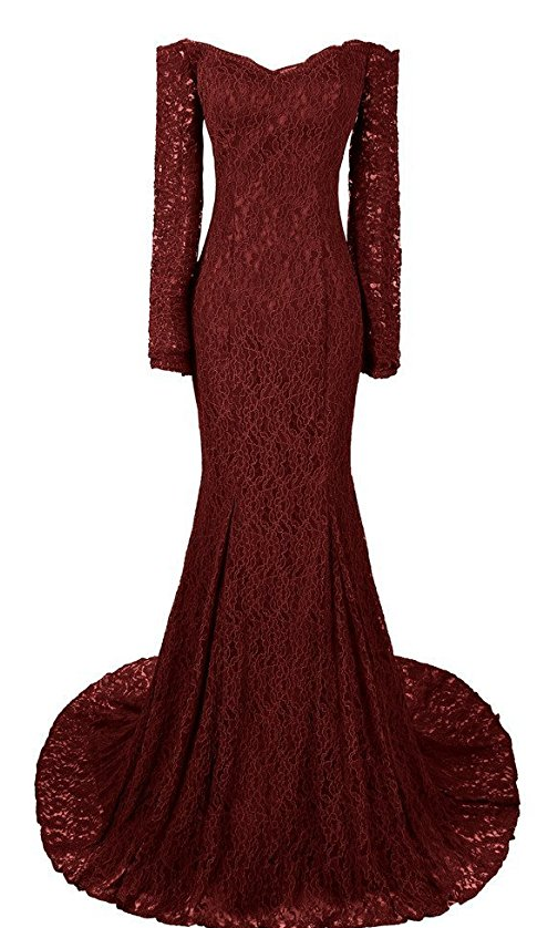 Long Mermaid Evening Dresses Sleeves Lace Prom Gowns