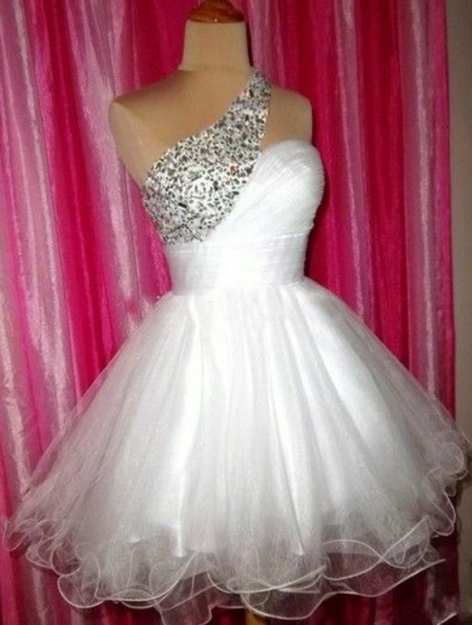 High Quality Homecoming Dress,beading Homecoming Dress,one-shoulder Graduation Dress,tulle Short Prom Dress