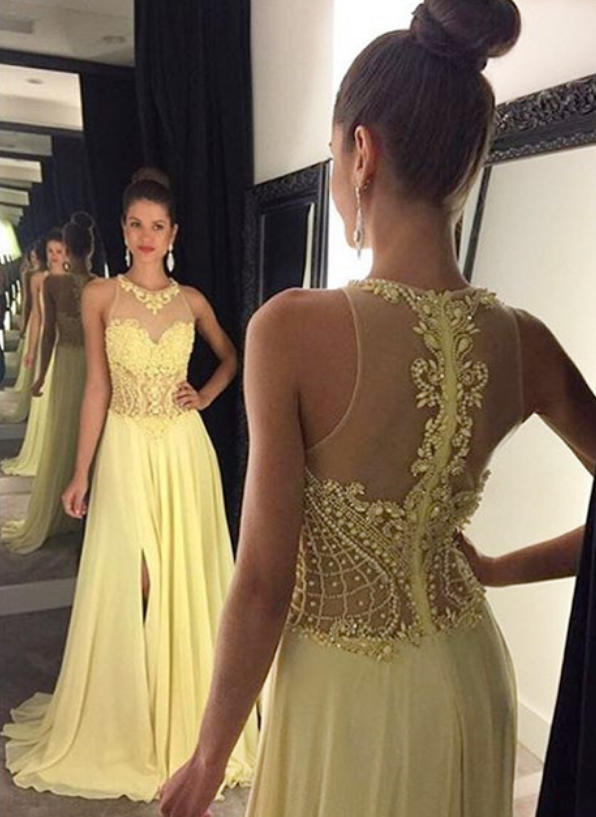 Yellow Prom Dress High Collar Dress, Beading Prom Dressyellow Prom Dress Long Prom Dress Fashion Prom Dresses Prom Dress Cocktail Evening Gown