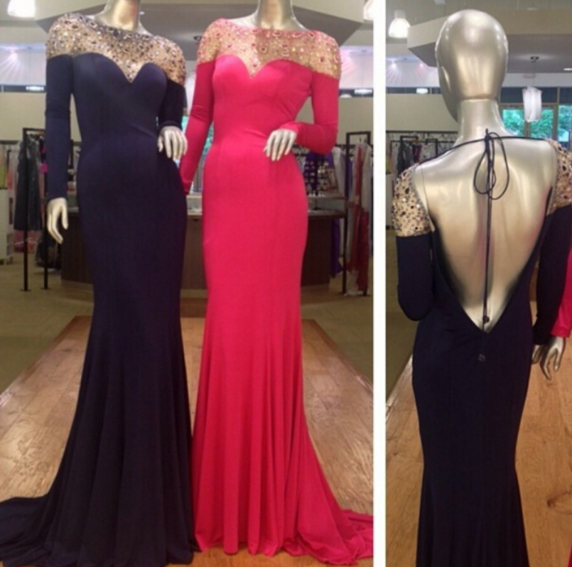 Black Prom Dress,mermaid Prom Dress,simple Prom Gown,backless Prom Dresses,sexy Evening Gowns,2016 Evening Gown,open Back Long Sleeves Evening