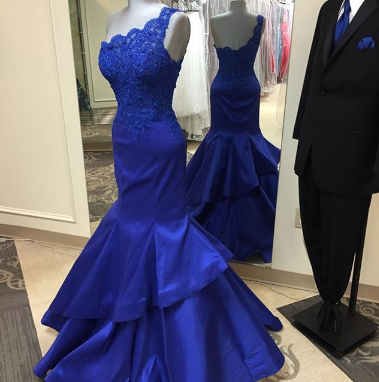 Mermaid Prom Gown,royal Blue Prom Dresses,one Shoulder Evening Gowns,simple Formal Dresses,one Shoulder Lace Prom Dresses