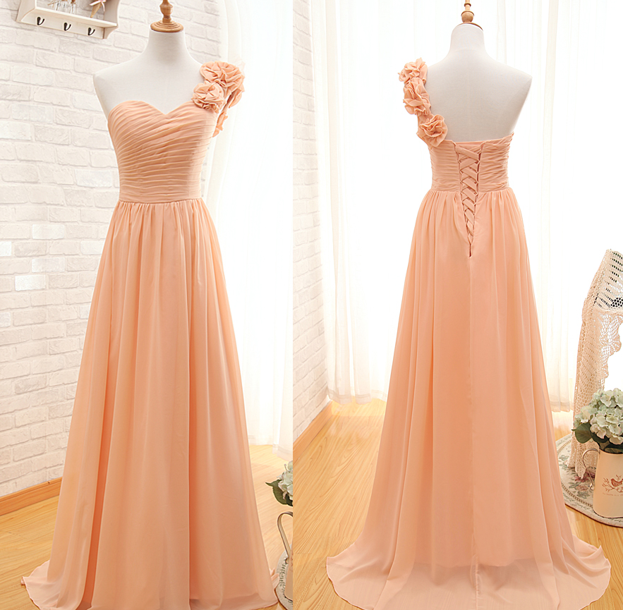 One Shoulder Bridesmaid Gown,pretty Prom Dresses,chiffon Prom Gown,simple Bridesmaid Dress, Evening Dresses,fall Wedding Gowns,2016 Beautiful