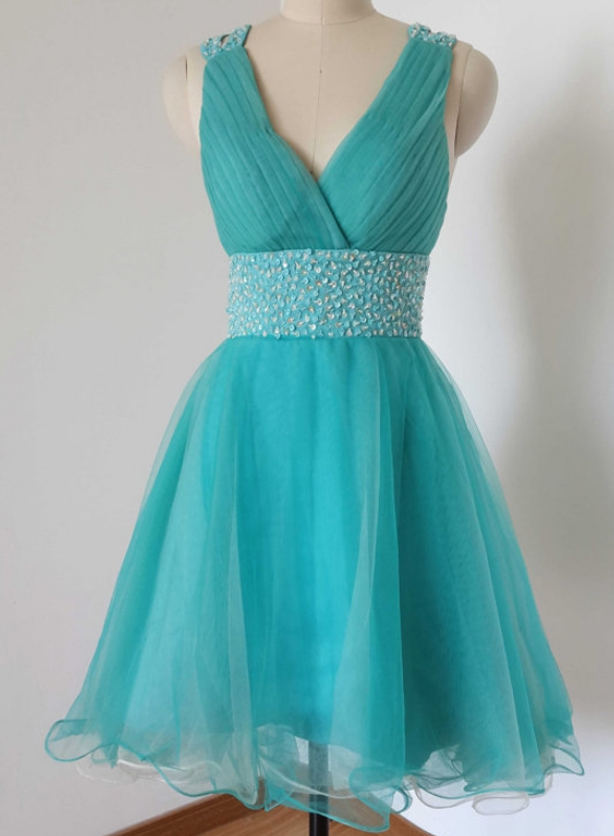 Homecoming Dresses, Graduation Dresses, Mini Party Dress, 2017 Homecoming Dresses With Silver Beaded, Short Prom Dresses, Turquoise Prom Dresses,