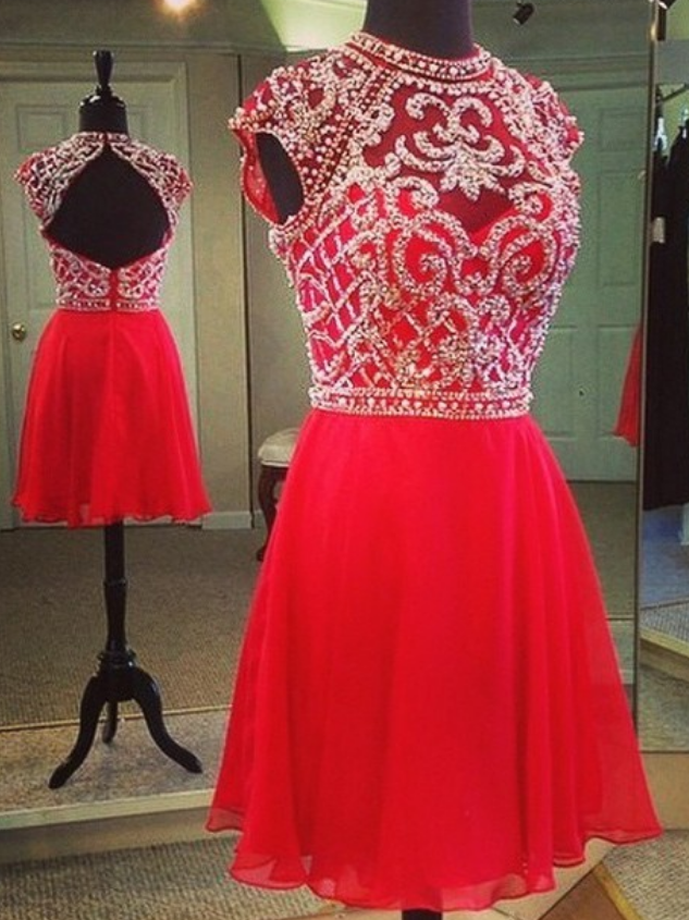 Homecoming Dresses,red Homecoming Dress,short Homecoming Dress,sexy Short Prom Dress,red Chiffon Prom Dress, Backless Short Prom Dress,prom