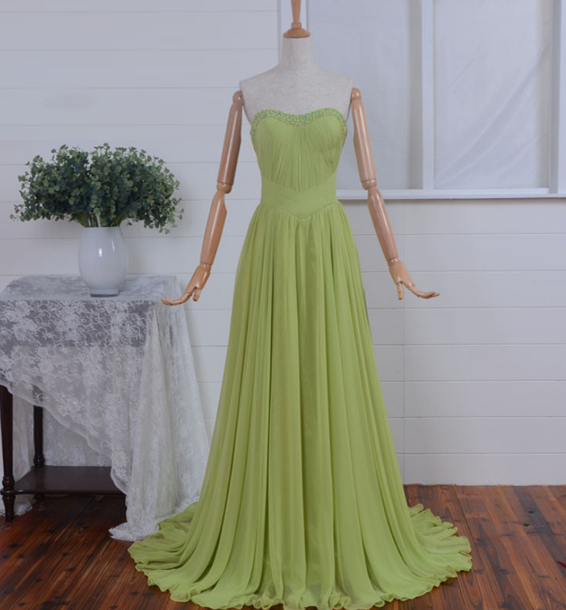 Prom Dresses, Prom Dresses With Beadings, Chiffon Ruffled Prom Dresses, Strapless Prom Dresses, Sage Green Prom Dresses, Long Prom Dresses, 2017