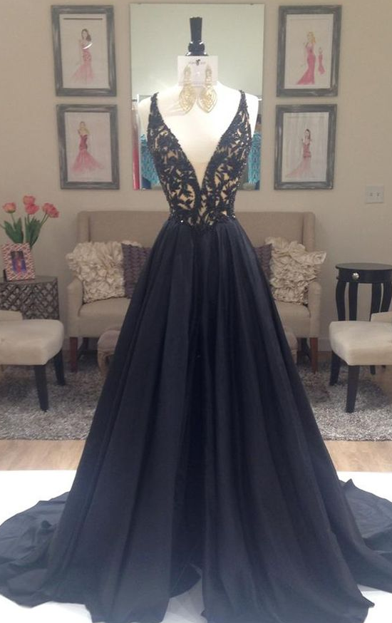 princess polly baby blue dress Elegant Black Satin Prom Dress with Puffed Sleeve 22315 Black / US6 main image 0