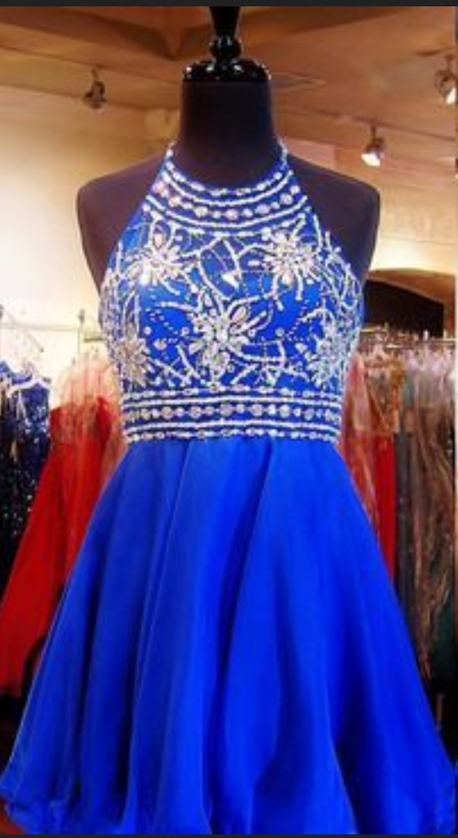 Luxury Royal Blue Homecoming Dress,sexy Backless Party Dress, Halter Short Prom Dress,custom Homecoming Dresses