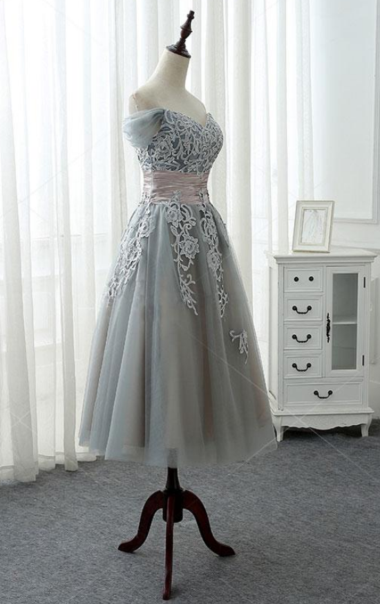 semi formal tea length dresses Steel Blue Off Shoulder Dress Homecoming Dresses Designer Semi Formal Dresses Dress For