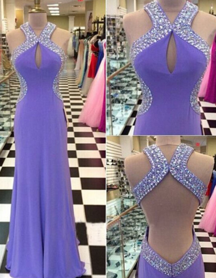 Prom Dresses A-line Lavender Purple Halter Neck Sexy Backless Long Evening Gowns