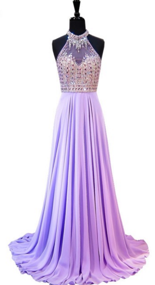 Long Elegant Evening Gown,long Evening Dress,purple Chiffon Prom Dresses
