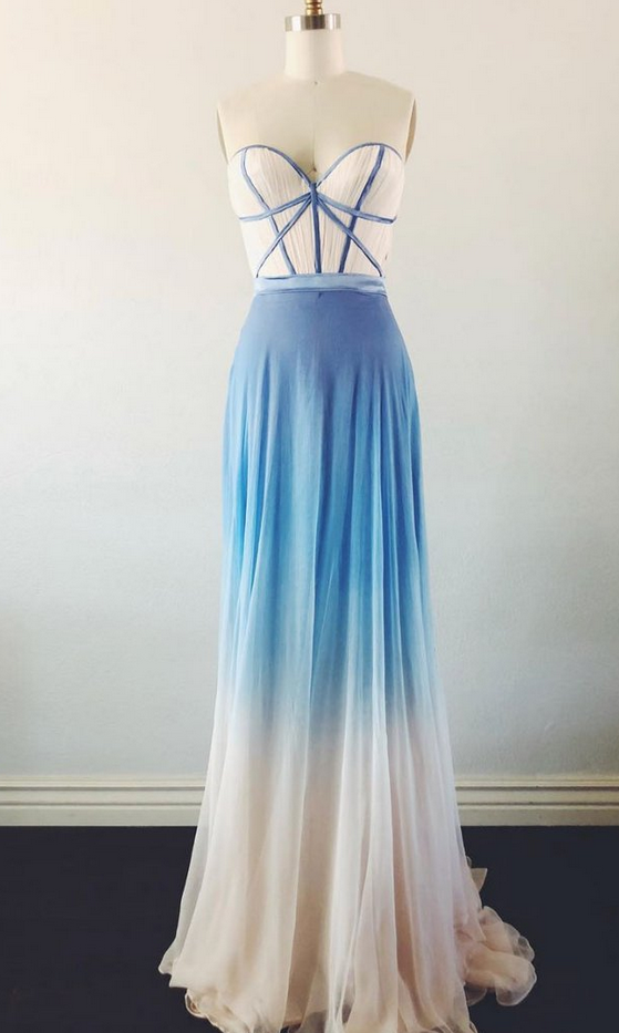 Simple Sweetheart Neck Blue Long Prom Dress. Blue Evening Dress
