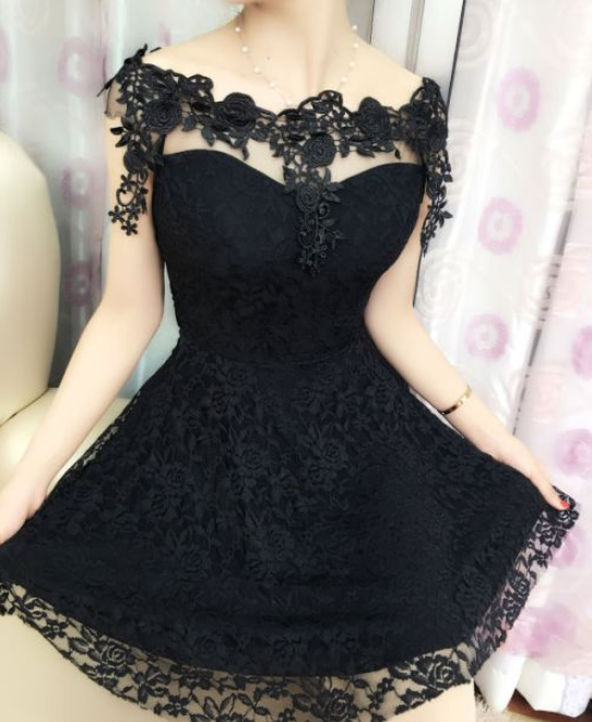 Princess Black Lace Mini Prom Gown, Sexy Short Prom Dress