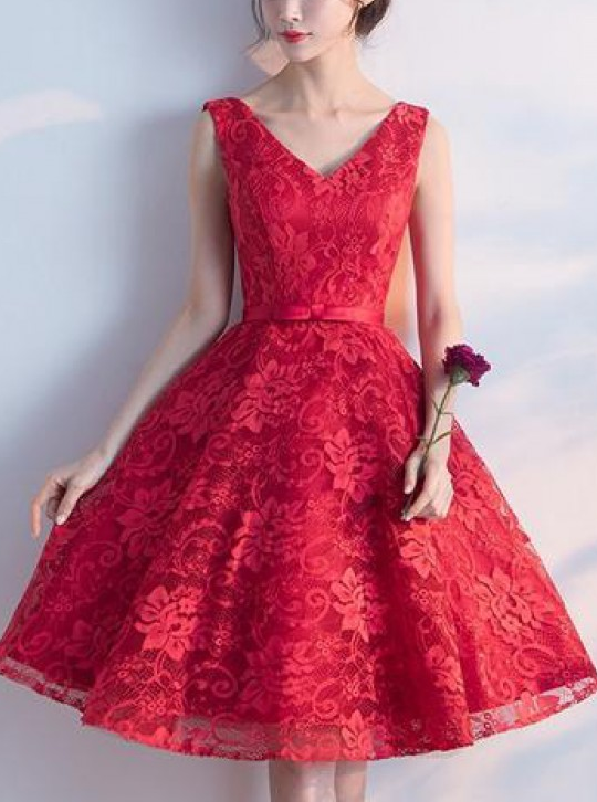 Prom Dresses Short, A-line Prom Dresses, Red Prom Dresses