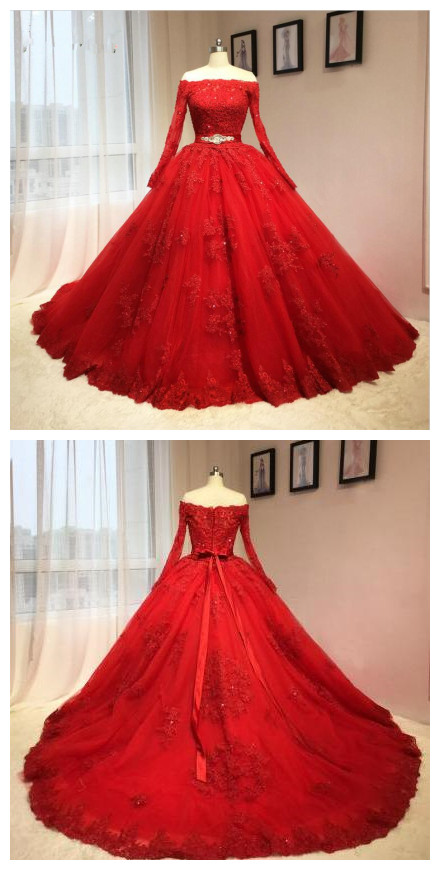 Lace Tulle Long Prom Dress,red Evening Dress