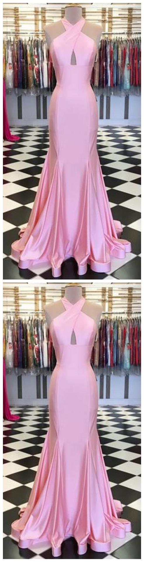 Simple Pink Satin Mermaid Long Evening Dress, Bridesmaid Dress
