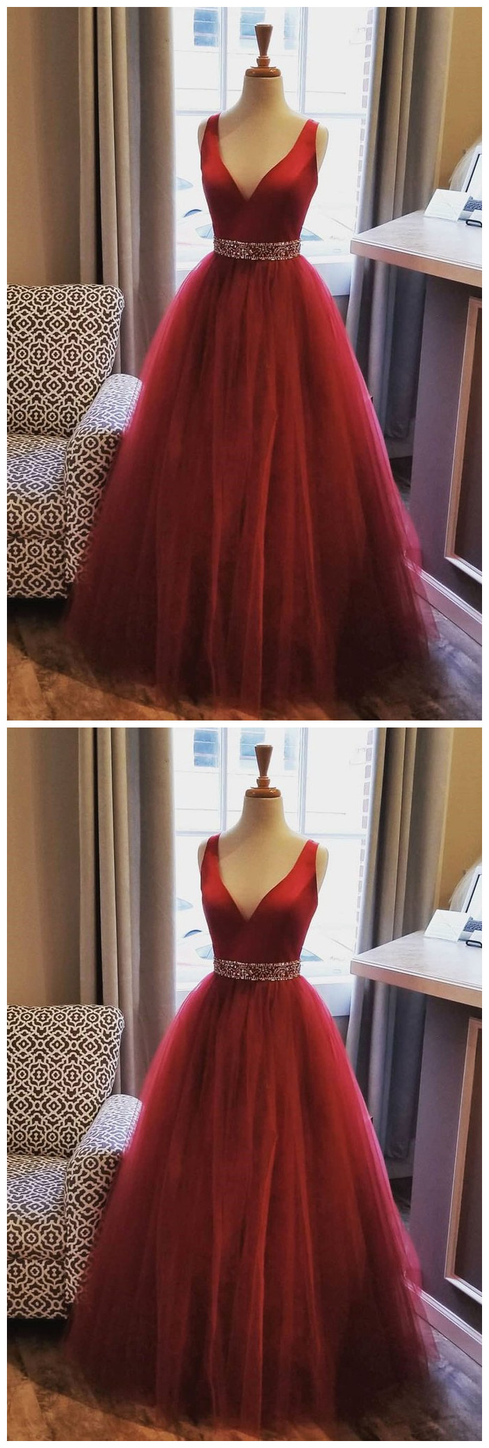 Unique Wine Red Satin V Neck Long Open Back Evening Dress, Long Spring Prom Dress