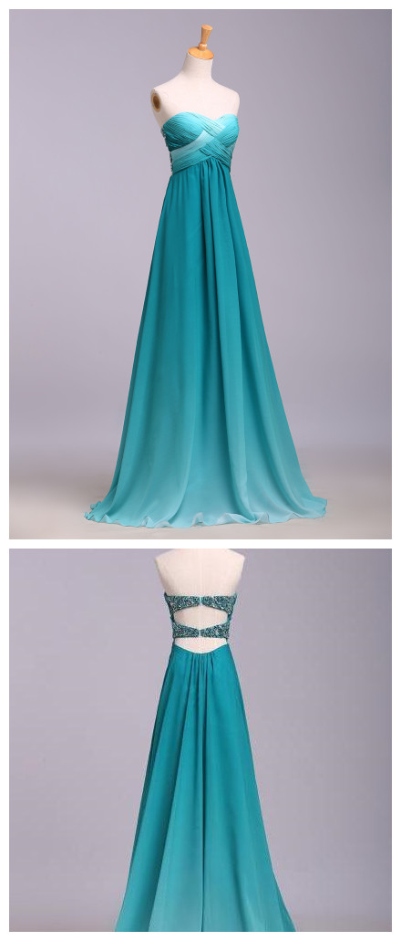 A Line Blue Open Back Prom Dresses,sequins Chiffon Sweetheart Evening Dresses,sleeveless Ombre Ruffles Party Dresses,prom Dresses