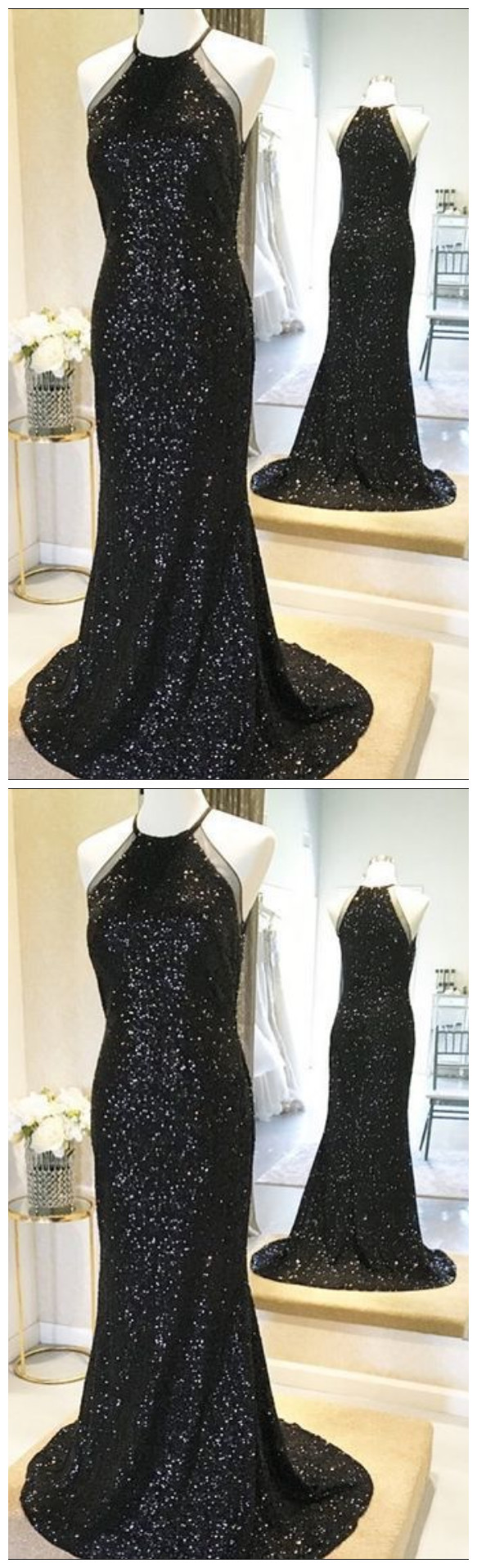 Gorgeous Sparkly Sequins Prom Dress, Black Bridesmaid Dress, Glitter Evening Gowns