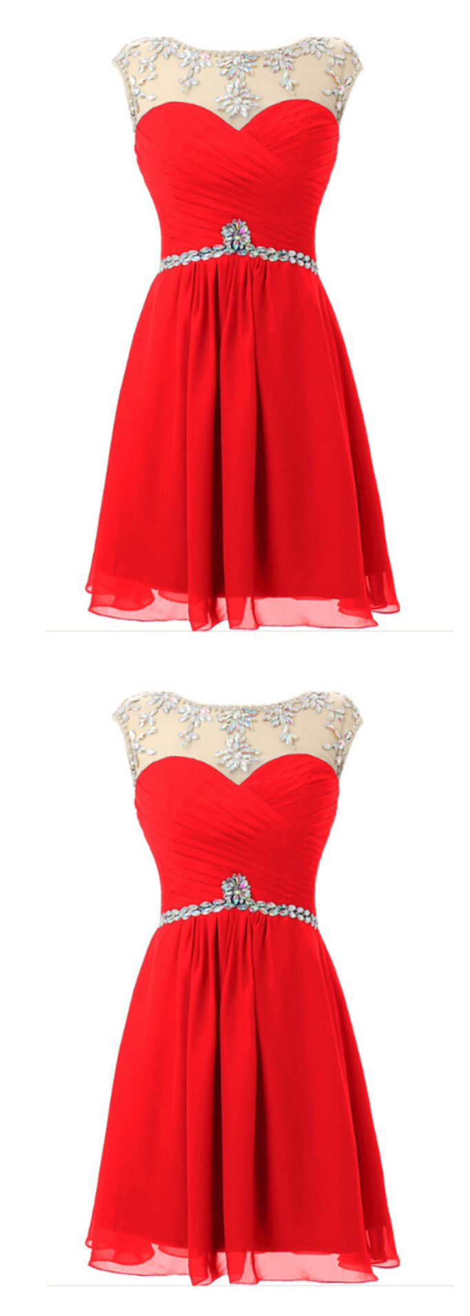 Red Bridesmaid Dress,Chiffon Short Prom Dress,Homecoming Dress