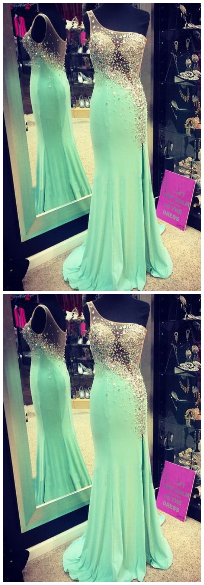 One Shoulder Prom Dress,beading Crystal Prom Dress,chiffon Evening Dress,formal Dress