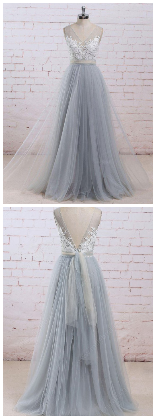 Princess Wedding Dress,v-neck Part Gowns, Tulle Floor-length Dress,appliques Lace Prom Dresses,sexy Ball Gowns, Custom Made Prom, Fashion