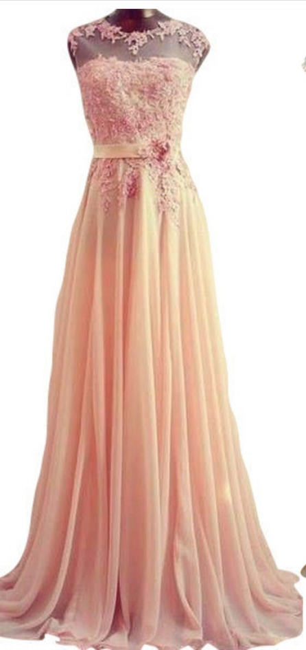Custom Made High Quality Chiffon Prom Dress ,appliques Beading Evening Dress, A-line Evening Dress, Elegant Long Pink Prom Dress