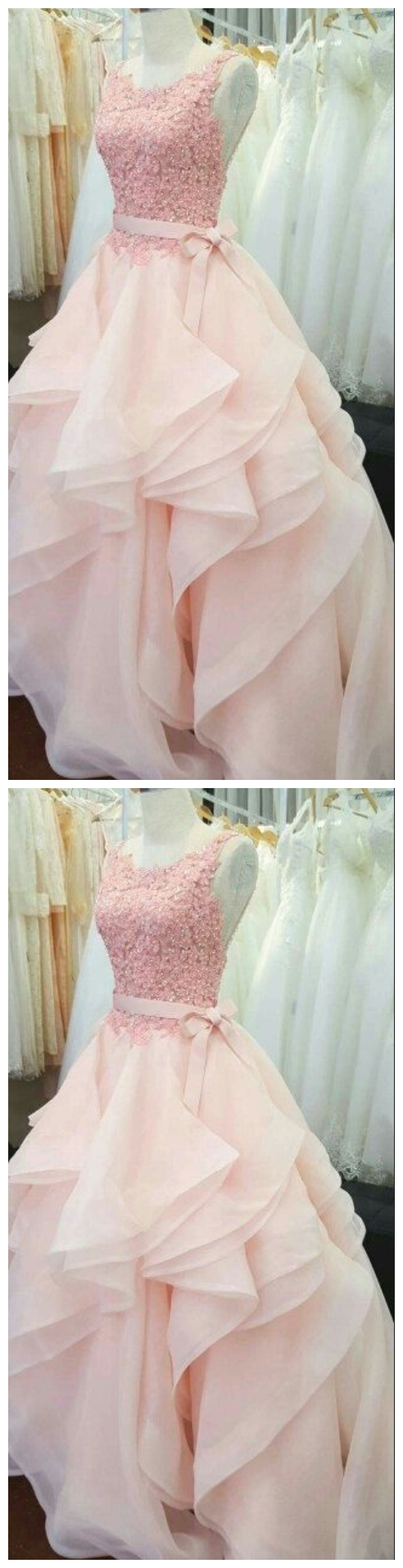 Custom Charming Pink Prom Dress,applique Beading Wedding Dress,pretty Spaghetti Straps Bridal Dress,prom Dress