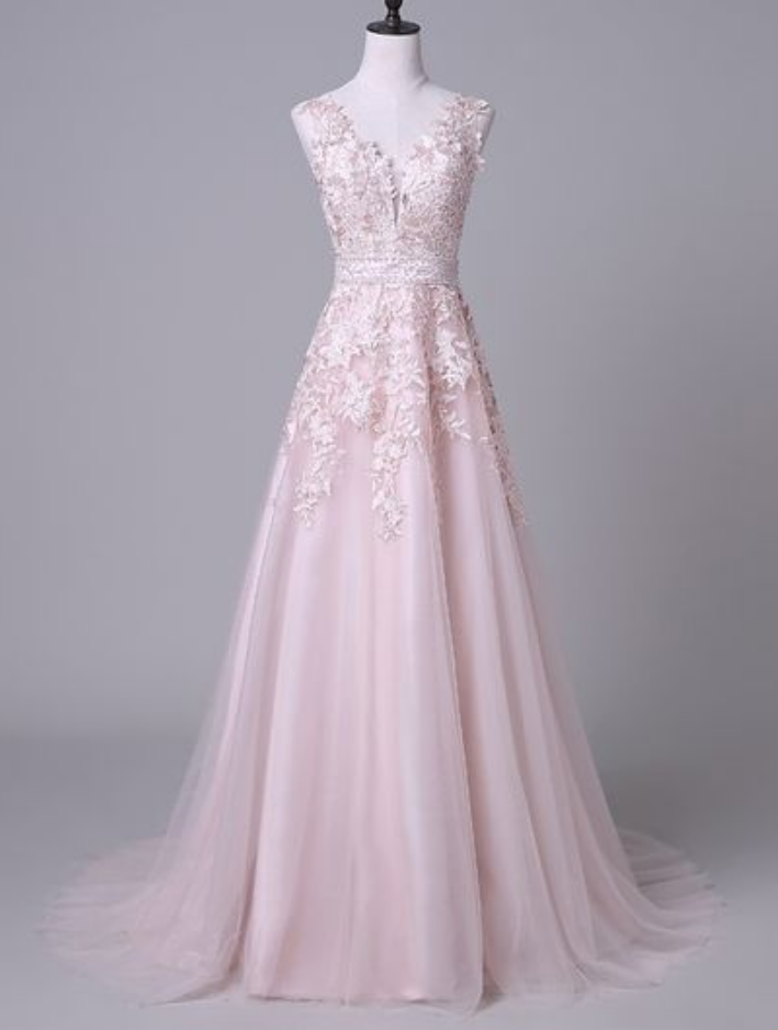 A Line Wedding Dress,pink Wedding Dresses, Long Bridal Dresses ,with ...