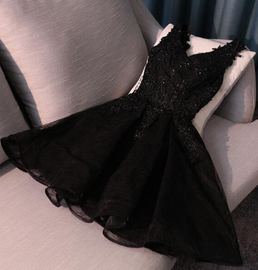 Fashion Lux Black Lace Short Prom Dress,v Neck Lace Homecoming Dress