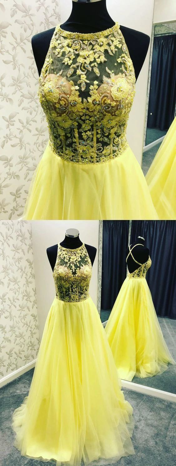 Fashion Lux Backless Yellow Long Prom Evening Dress With Pockets