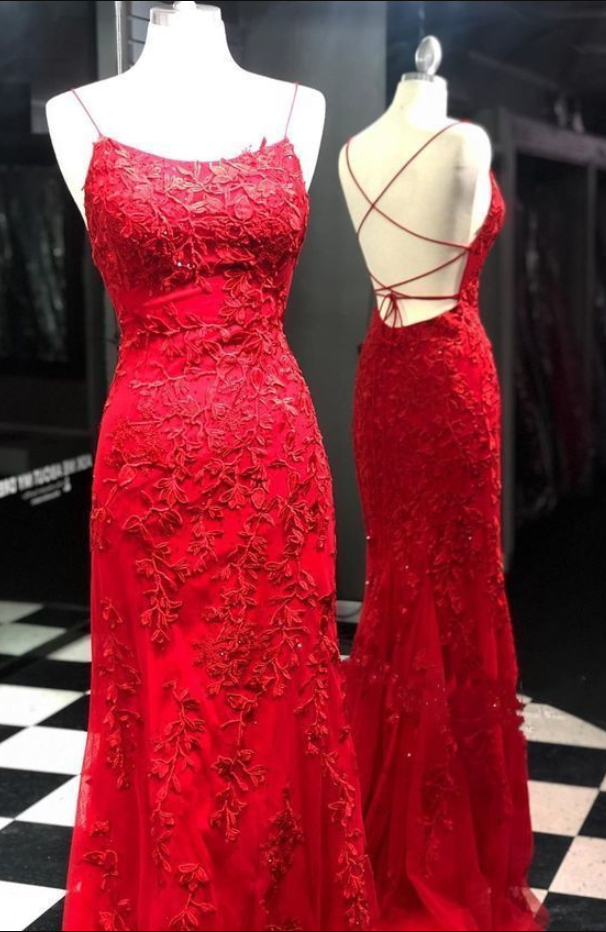 Fashion Lux Sexy Backless Red Long Prom Dress With Appliques Mermaid