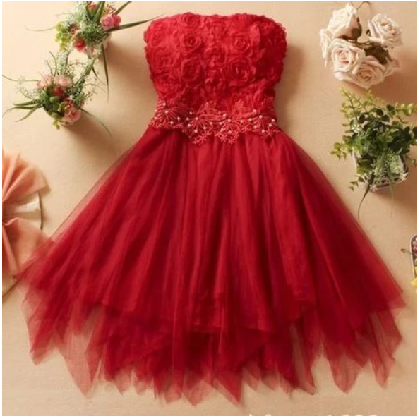 Fashion Lux Fashion Strapless Red Tulle Short Homecoming Dress, Party Gown