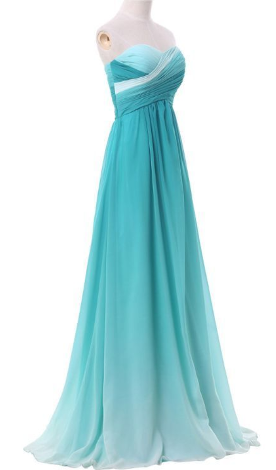 Long Gown, Blue Pink Green Chiffon Gown, Luxurious Formal Dress